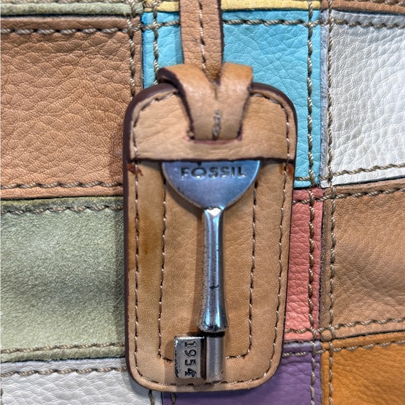 Fossil Multi Colored Patchwork Leather and Suede Handbag Vintage - Picture 4 of 13